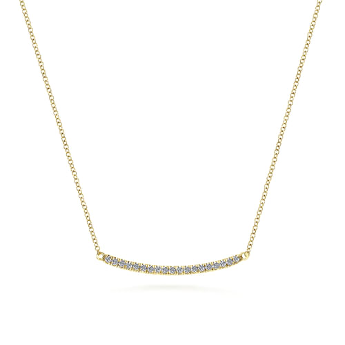 18 inch 18K Yellow Gold Diamond Pavé Curved Bar Necklace