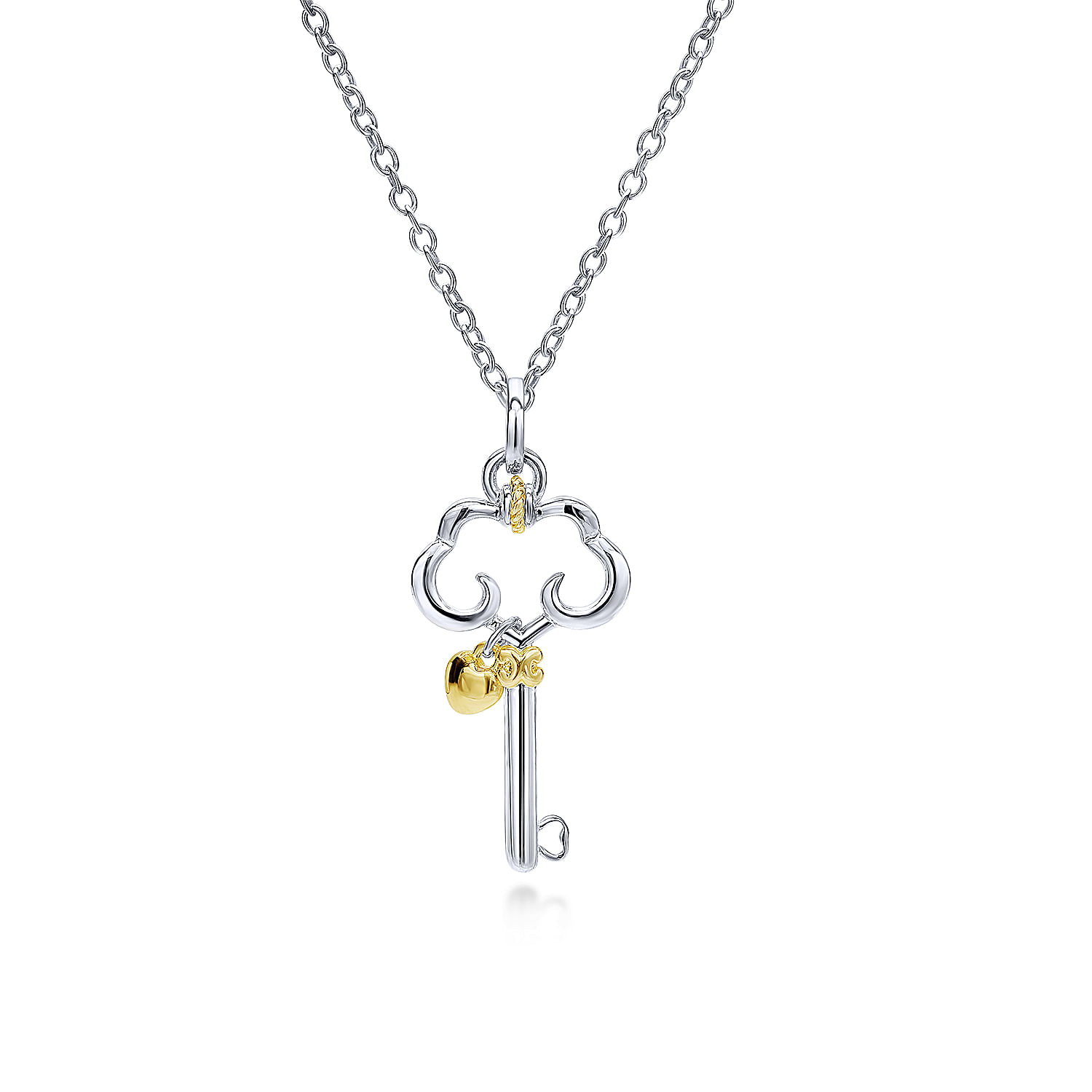 18 inch 925 Sterling Silver 18K Yellow Gold Key Pendant Necklace