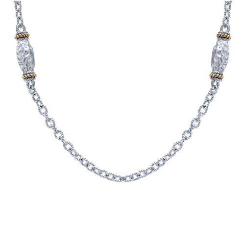 18 inch 925 Sterling Silver 18K Yellow Gold Station Necklace