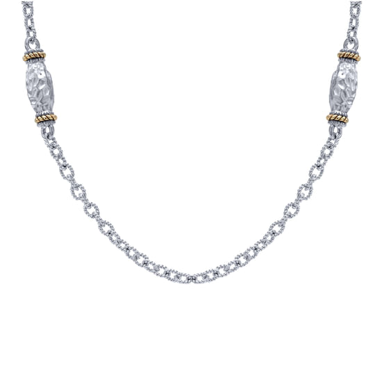 Gabriel - 18 inch 925 Sterling Silver 18K Yellow Gold Station Necklace
