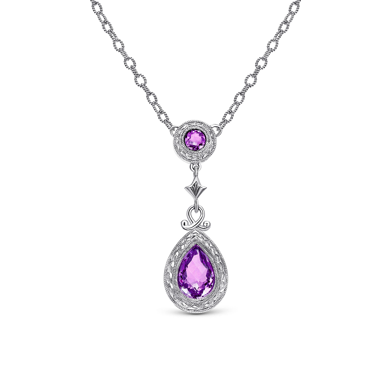 18 inch 925 Sterling Silver Amethyst Drop Pendant Necklace