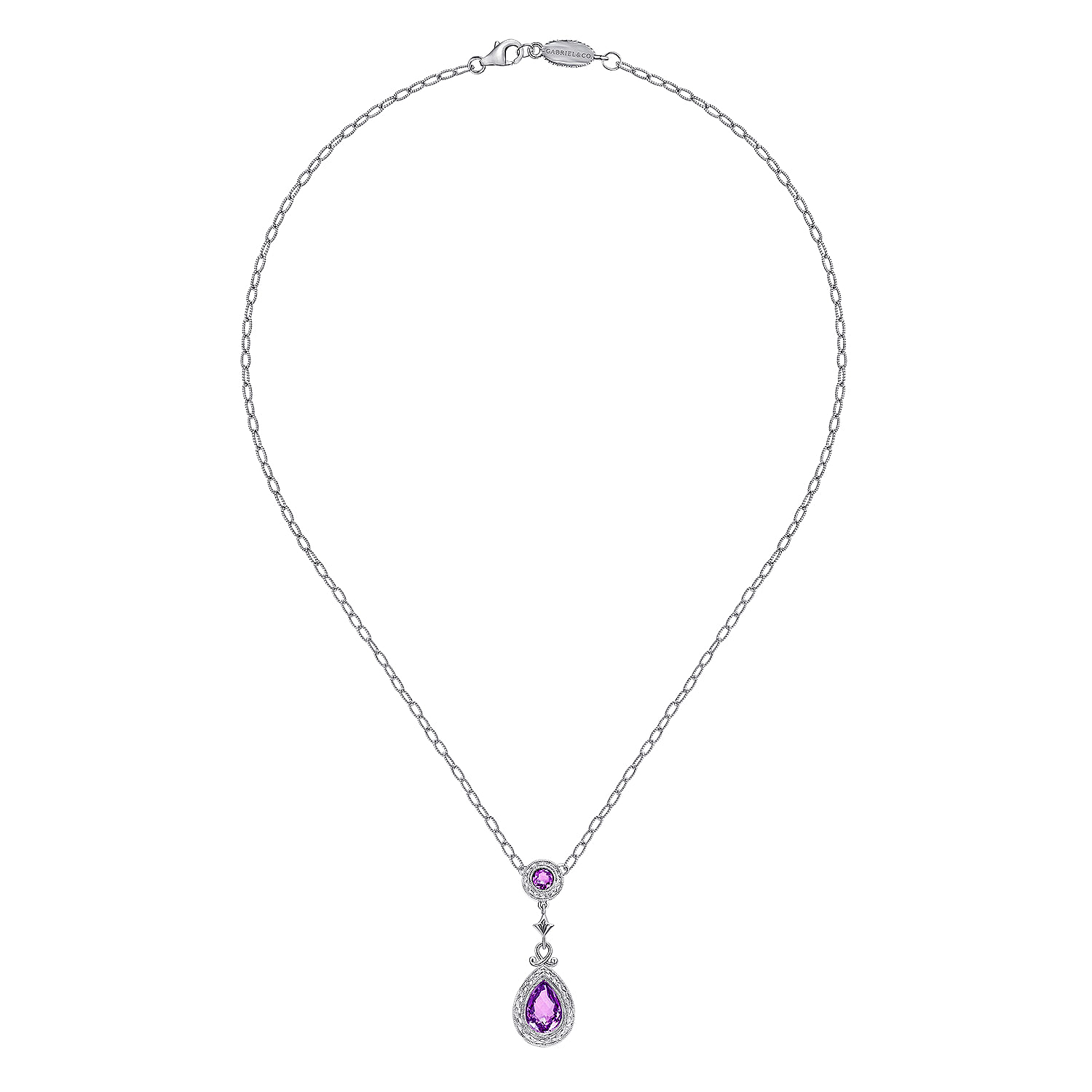 18 inch 925 Sterling Silver Amethyst Drop Pendant Necklace