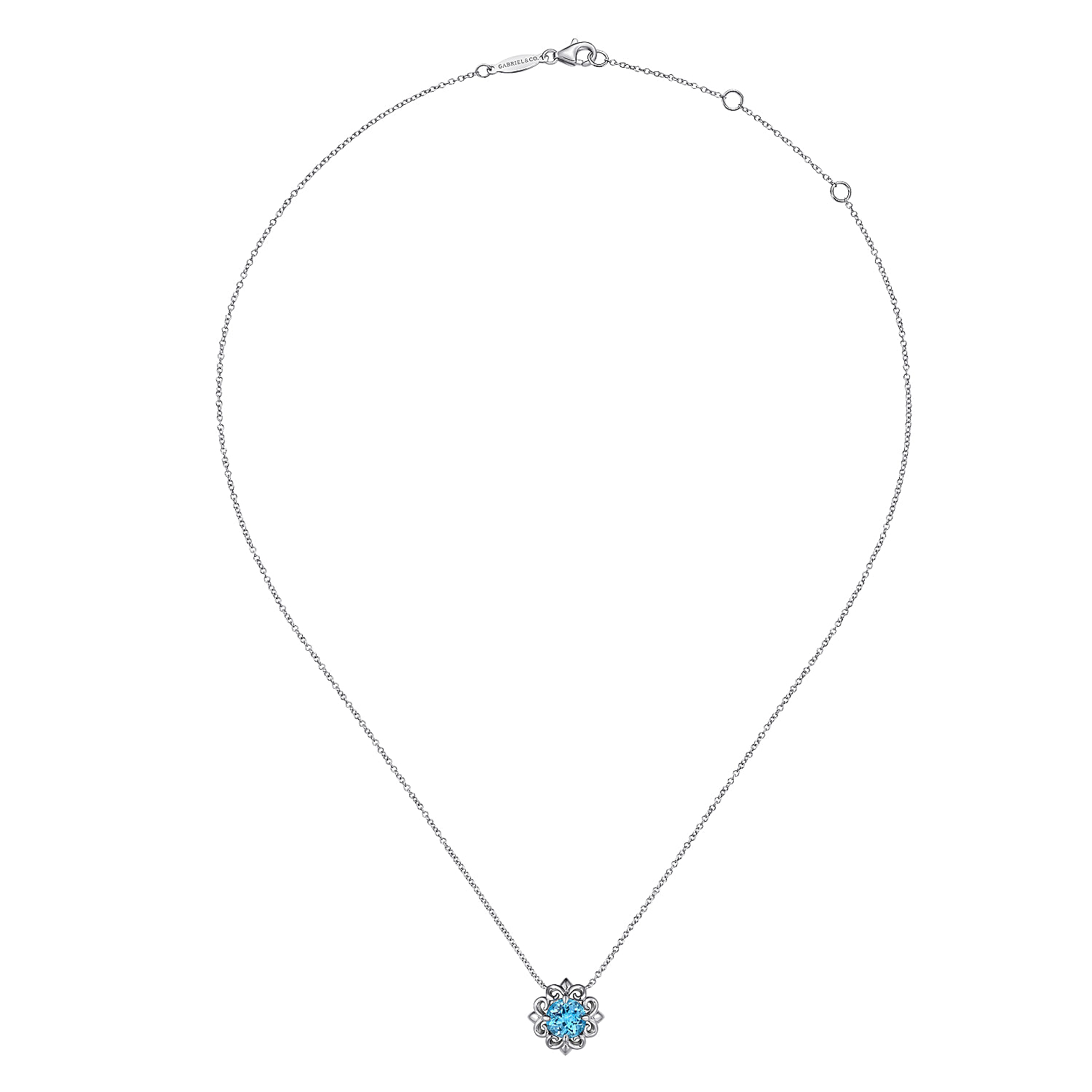 18 inch 925 Sterling Silver Blue Topaz Flower Pendant Necklace