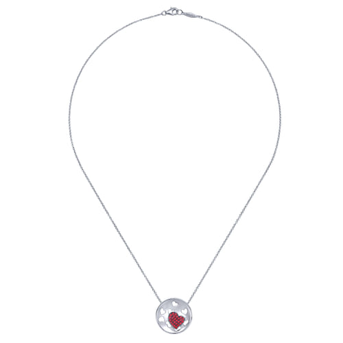 18 inch 925 Sterling Silver Circle Heart Ruby Pendant Necklace