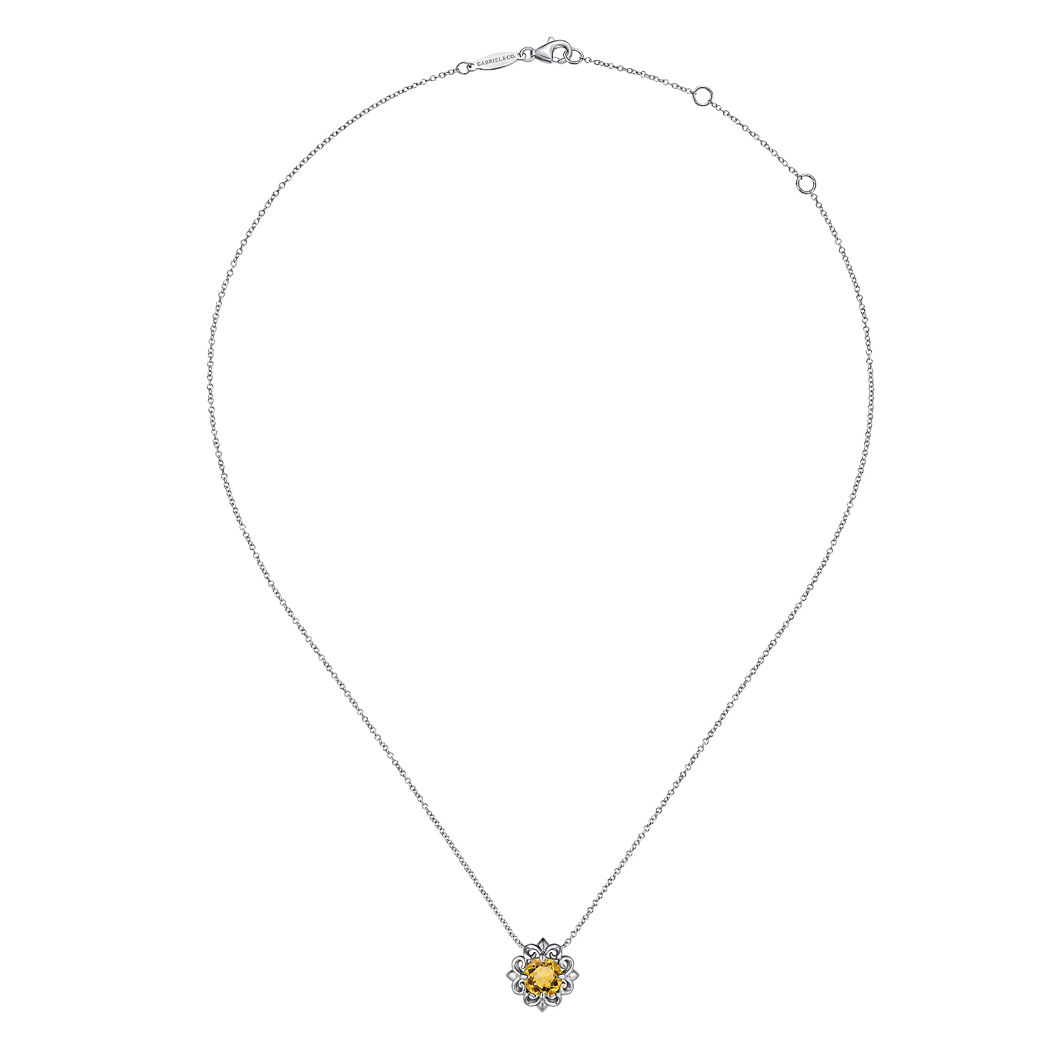 18 inch 925 Sterling Silver Citrine Flower Pendant Necklace