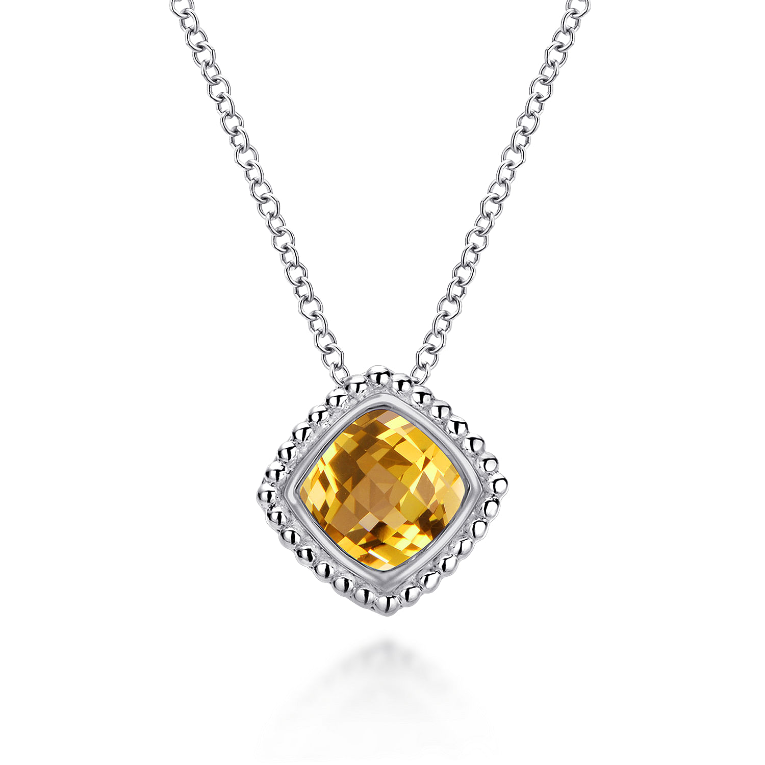 18 inch 925 Sterling Silver Cushion Cut Citrine Pendant Necklace