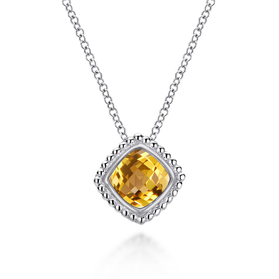 Gabriel - 18 inch 925 Sterling Silver Cushion Cut Citrine Pendant Necklace