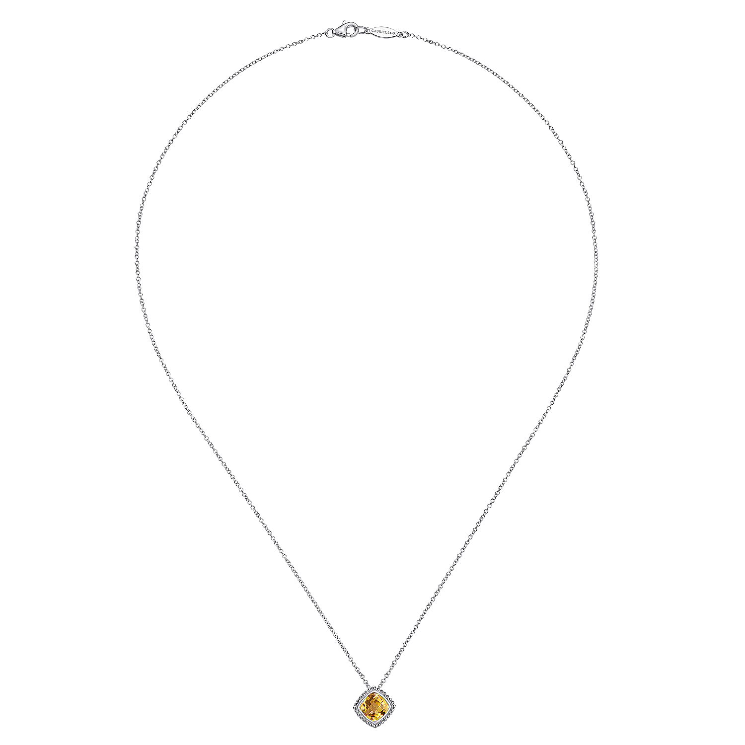 18 inch 925 Sterling Silver Cushion Cut Citrine Pendant Necklace