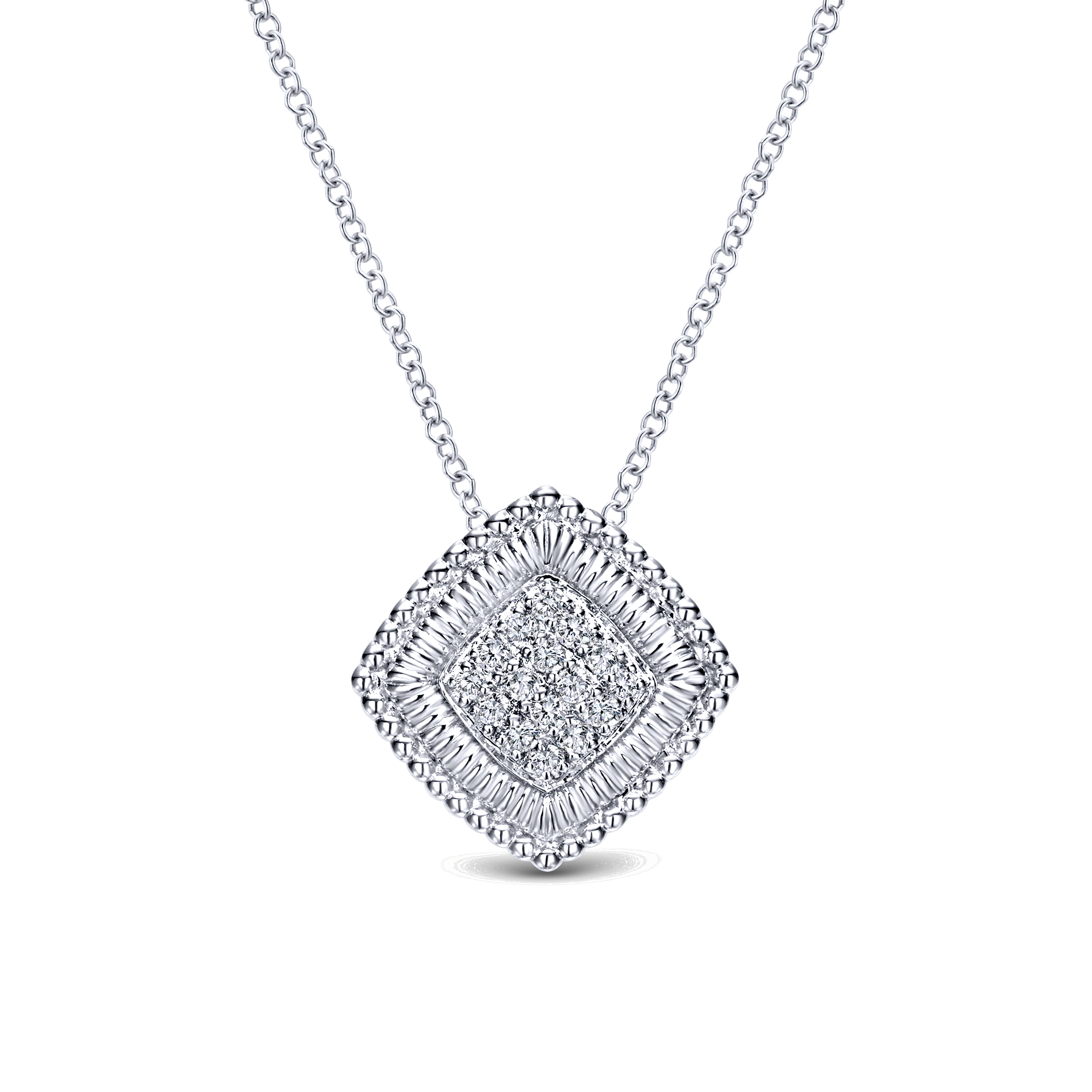 18 inch 925 Sterling Silver Diamond Pavé Pendant Necklace