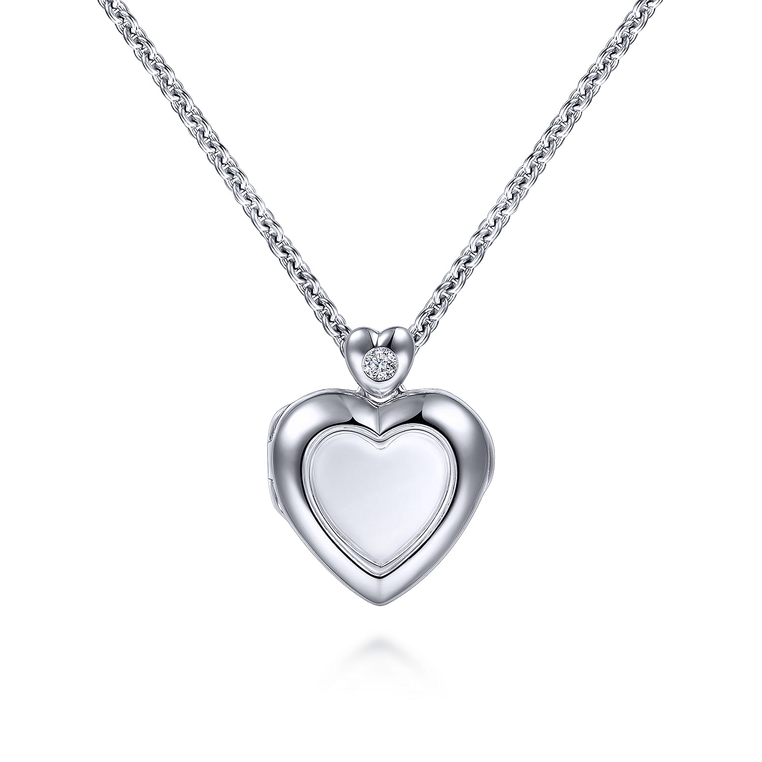 18 inch 925 Sterling Silver Glass Inlay Heart Locket with Diamond Accent