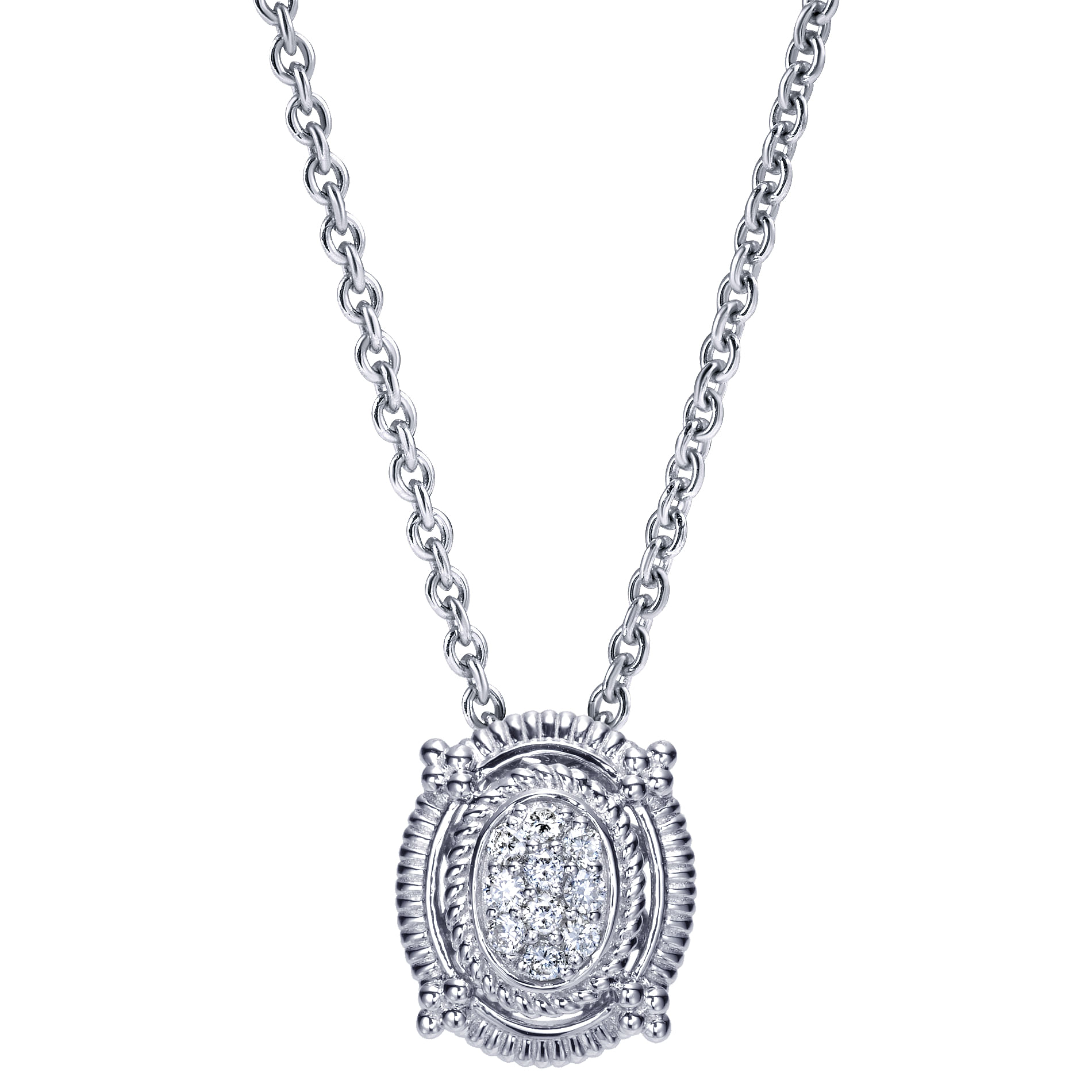 18 inch 925 Sterling Silver Oval Diamond Pendant Necklace