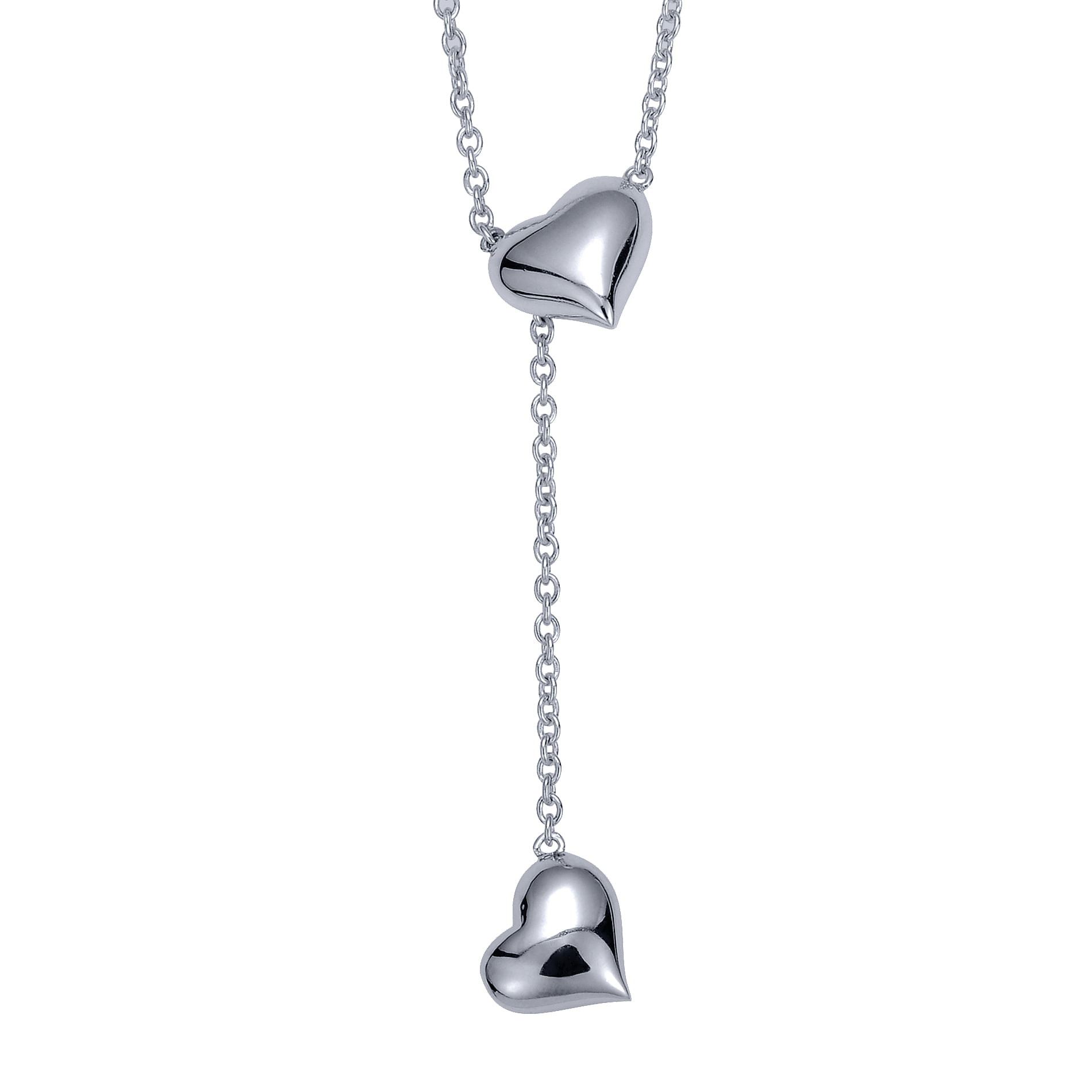 18 inch 925 Sterling Silver Puffy Heart Lariat Necklace