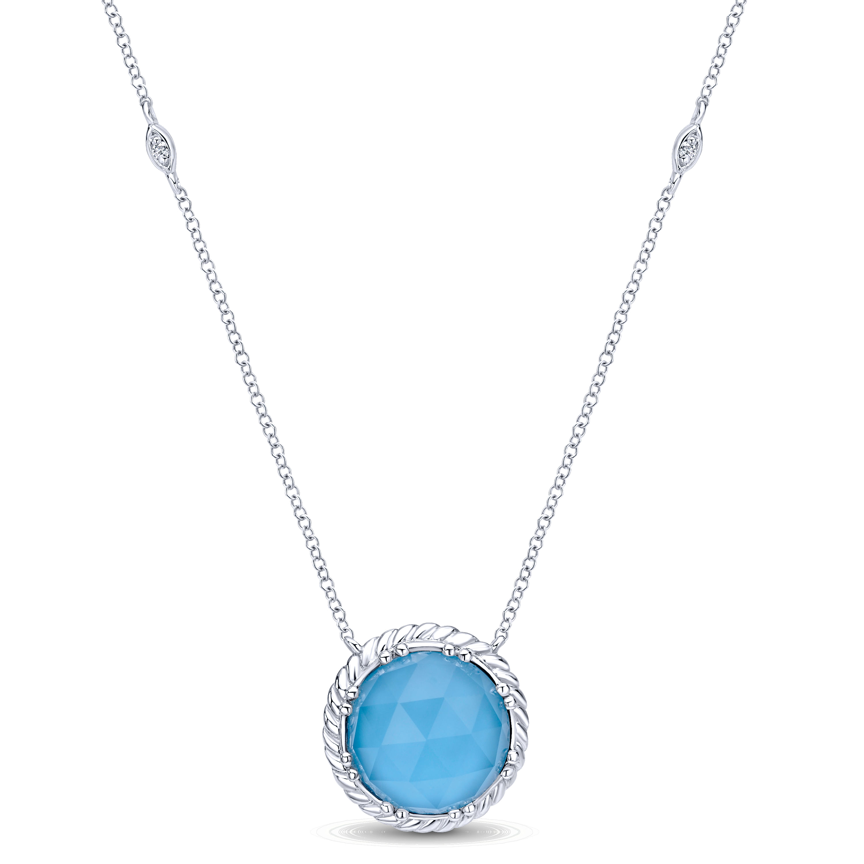18 inch 925 Sterling Silver Rock Crystal and Turquoise Pendant Necklace