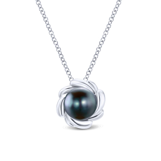 Gabriel - 18 inch 925 Sterling Silver Swirling Black Pearl Pendant Necklace