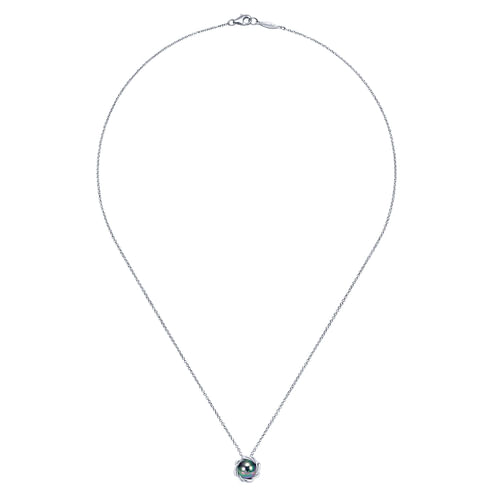 18 inch 925 Sterling Silver Swirling Black Pearl Pendant Necklace