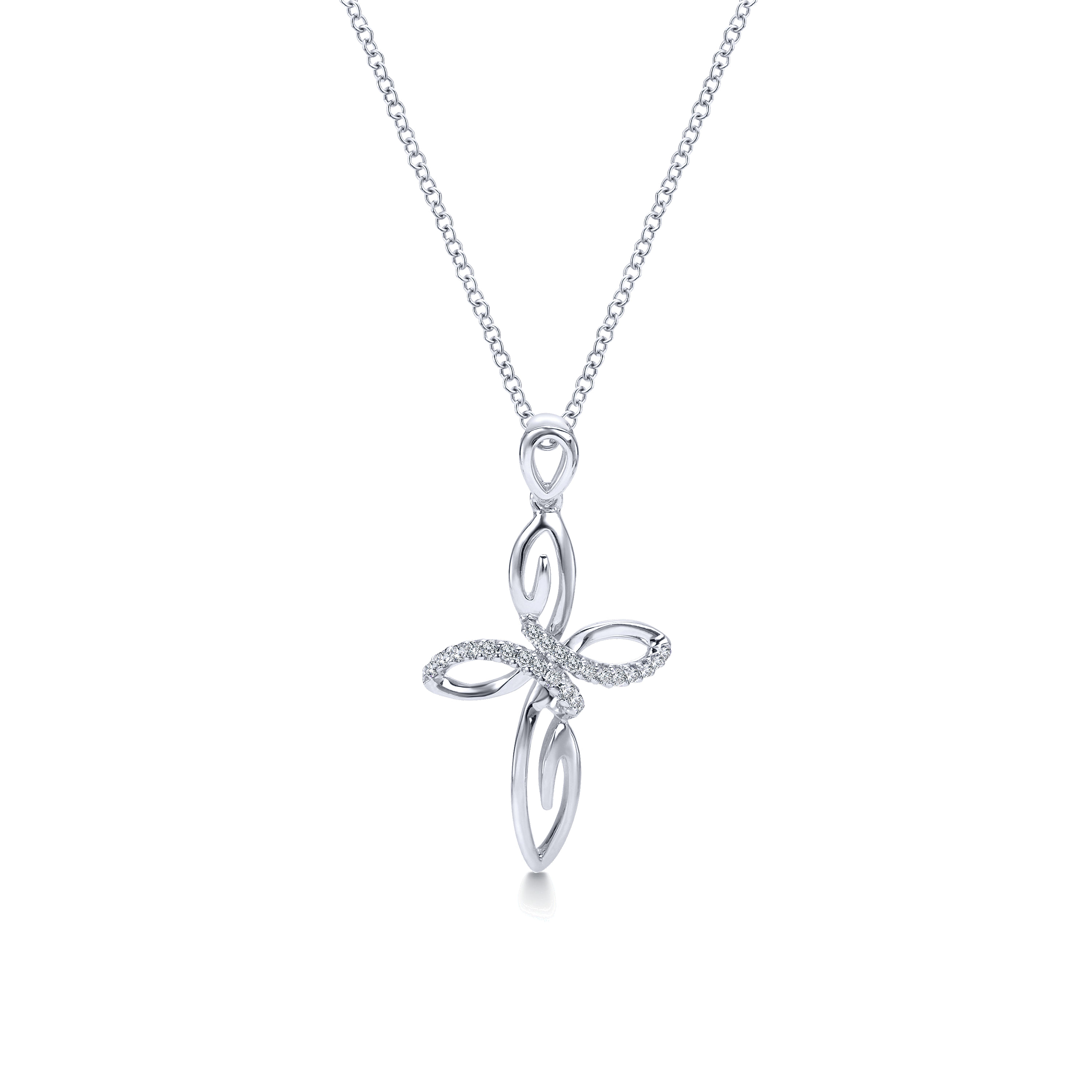 18 inch 925 Sterling Silver Swirling Diamond Cross Necklace