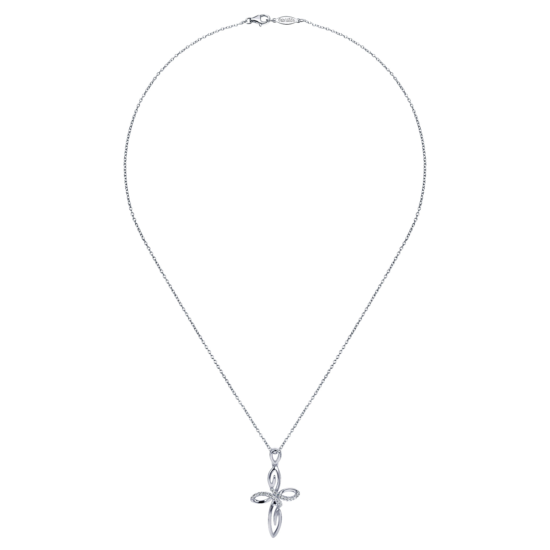 18 inch 925 Sterling Silver Swirling Diamond Cross Necklace