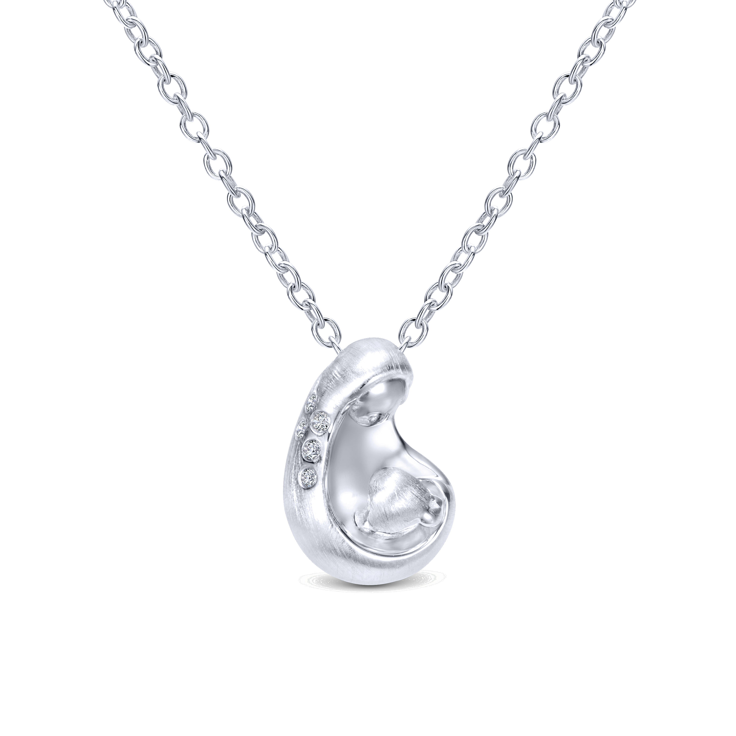 18 inch 925 Sterling Silver Swirling Diamond Pendant Necklace