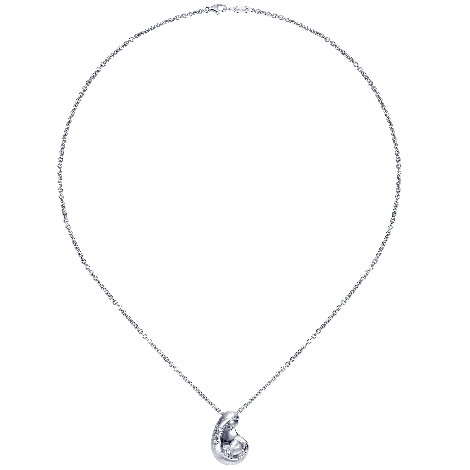 18 inch 925 Sterling Silver Swirling Diamond Pendant Necklace