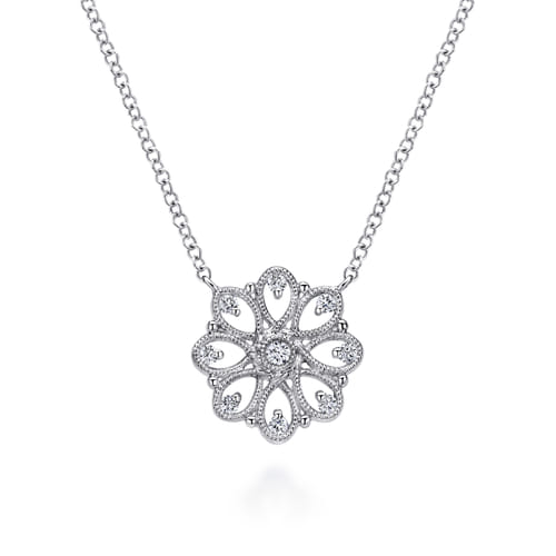 18 inch 925 Sterling Silver White Sapphire Filigree Pendant Necklace