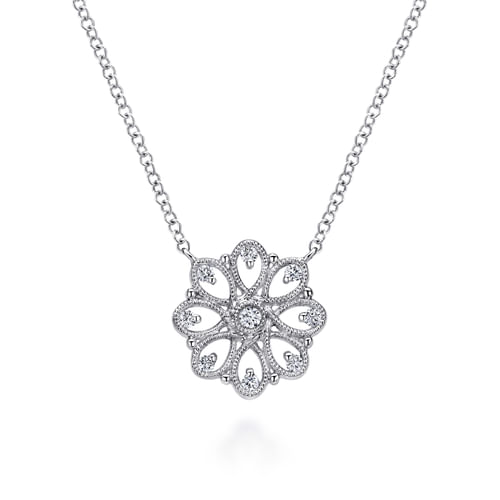 18 inch 925 Sterling Silver White Sapphire Filligree Pendant Necklace