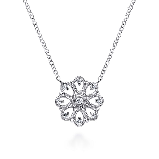 Gabriel - 18 inch 925 Sterling Silver White Sapphire Filligree Pendant Necklace