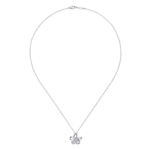 18 inch 925 Sterling Silver White Sapphire Flower Pendant Necklace