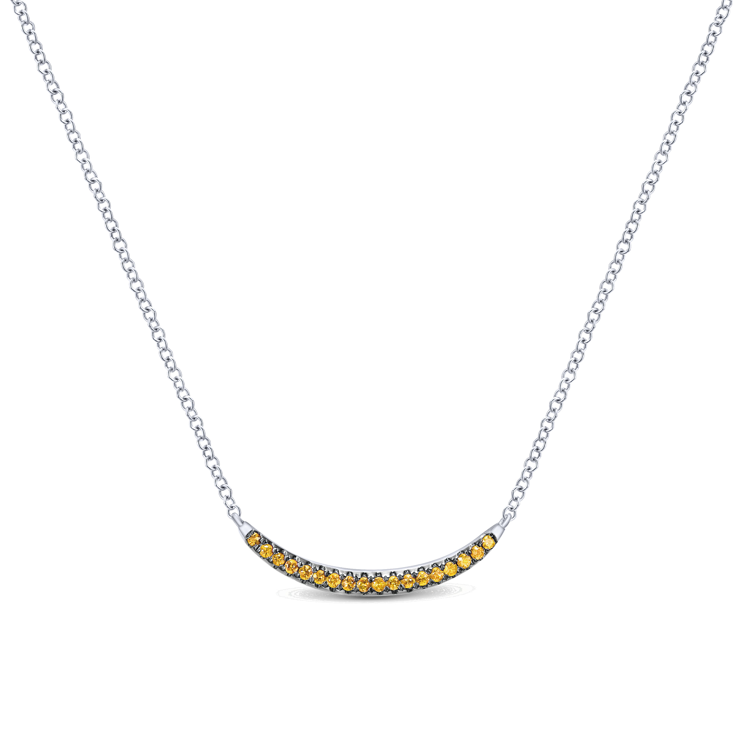 18 inch 925 Sterling Silver and Citrine Curved Bar Necklace