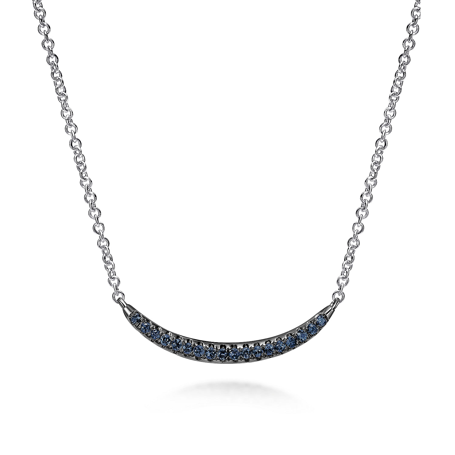18 inch 925 Sterling Silver and Sapphire Curved Bar Necklace