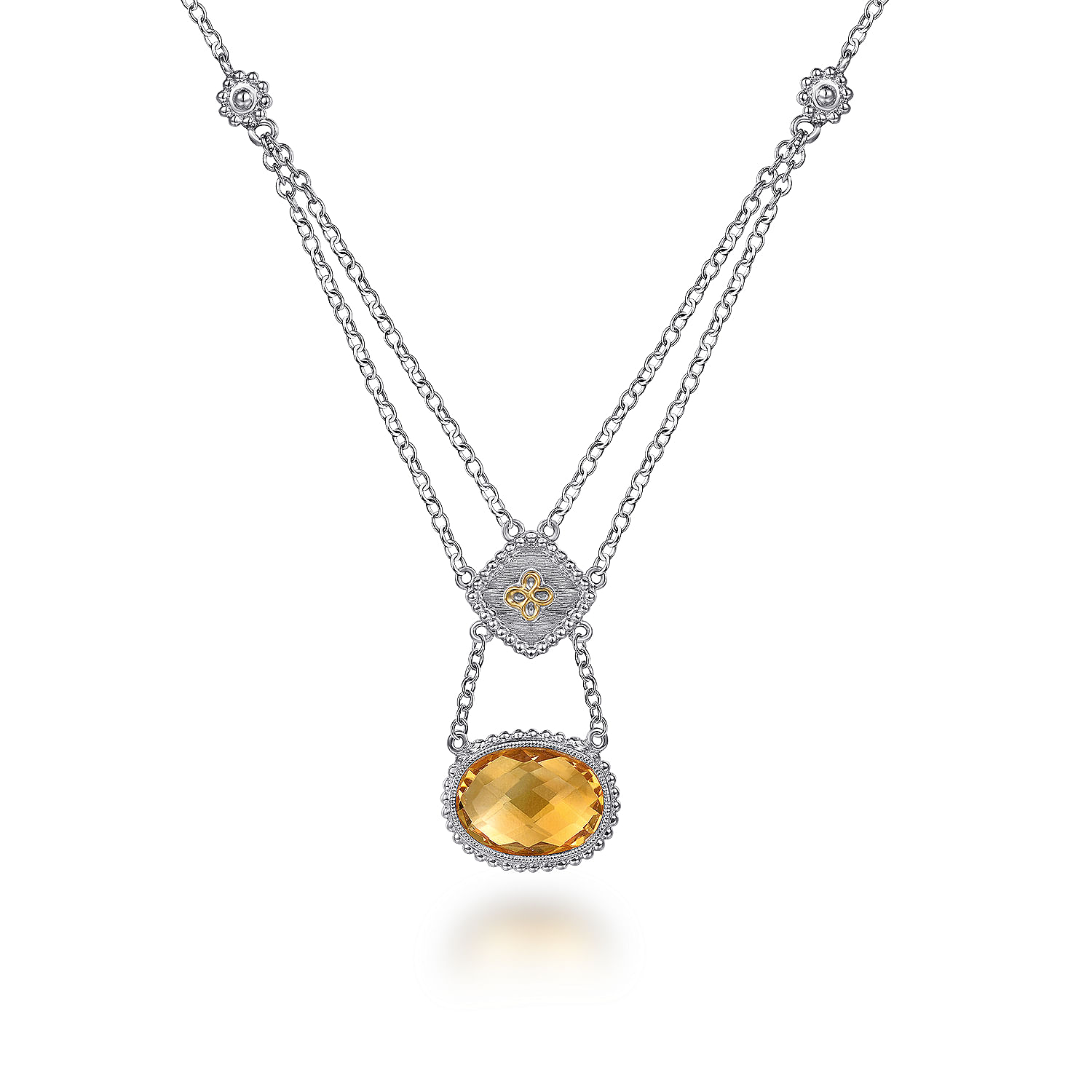 18 inch Silver 18K Yellow Gold Citrine Necklace
