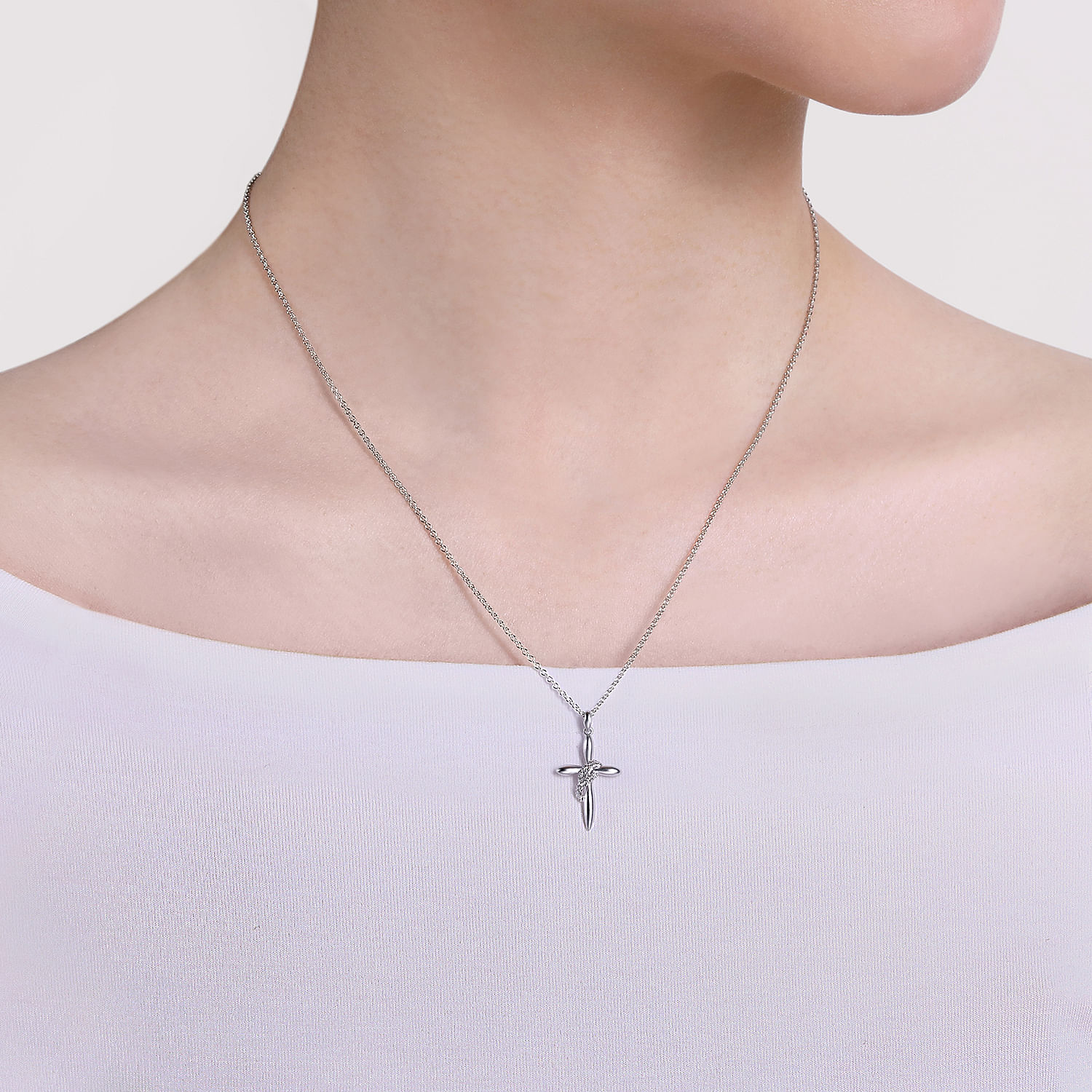 18 inch Silver Diamond Cross Necklace