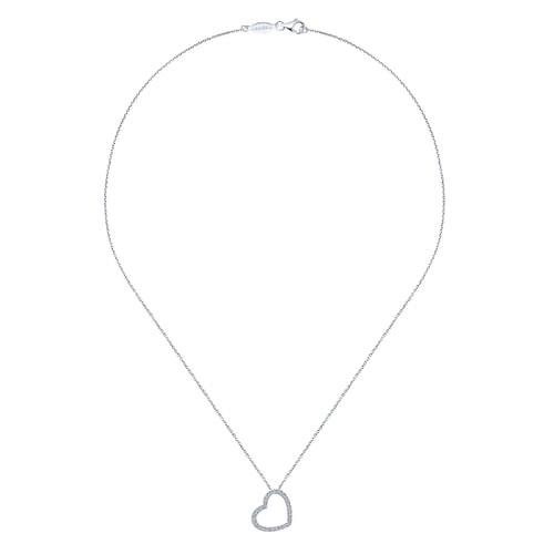 18 inch Tilted 14K White Gold Open Heart Diamond Pendant Necklace
