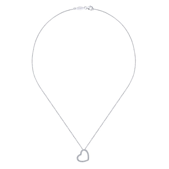 18 inch Tilted 14K White Gold Open Heart Diamond Pendant Necklace angle 2
