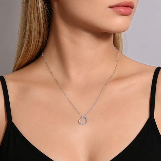 18 inch Tilted 14K White Gold Open Heart Diamond Pendant Necklace angle 3