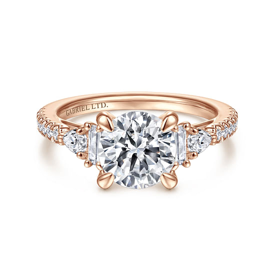 Gabriel - 18K Rose Gold Five Stone Round Diamond Engagement Ring