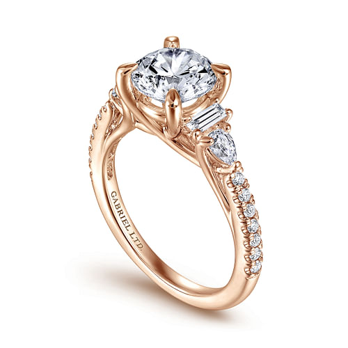 18K Rose Gold Five Stone Round Diamond Engagement Ring