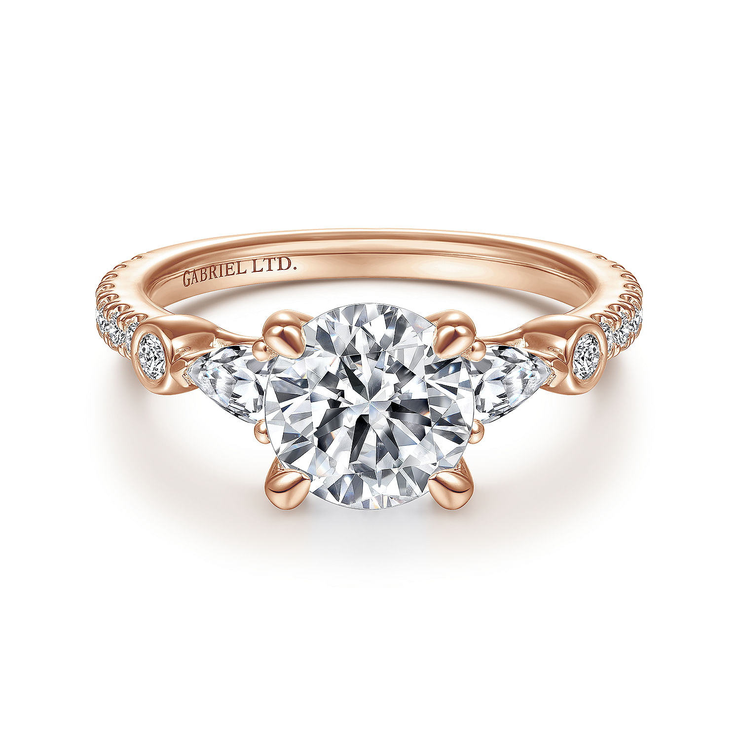 Gabriel - 18K Rose Gold Five Stone Round Diamond Engagement Ring