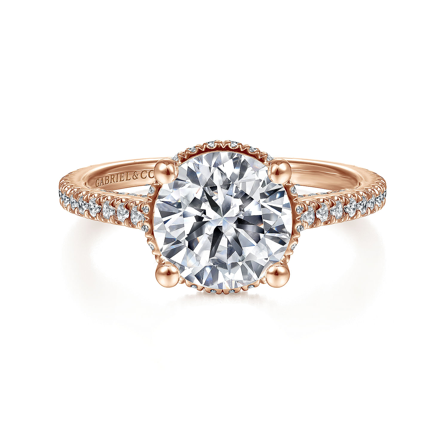 Gabriel - 18K Rose Gold Hidden Halo Round Diamond Engagement Ring