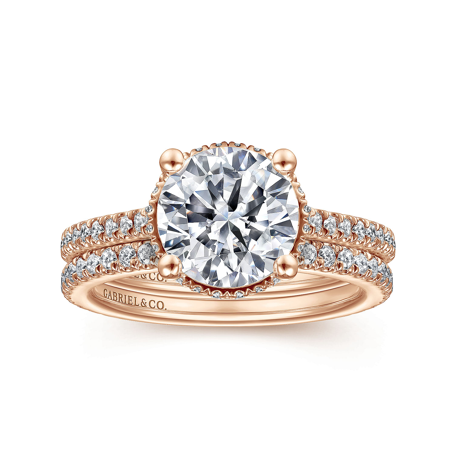18K Rose Gold Hidden Halo Round Diamond Engagement Ring