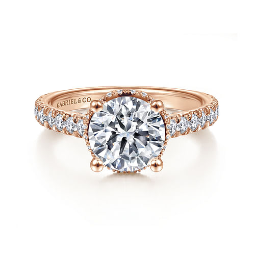 18K Rose Gold Hidden Halo Round Diamond Engagement Ring