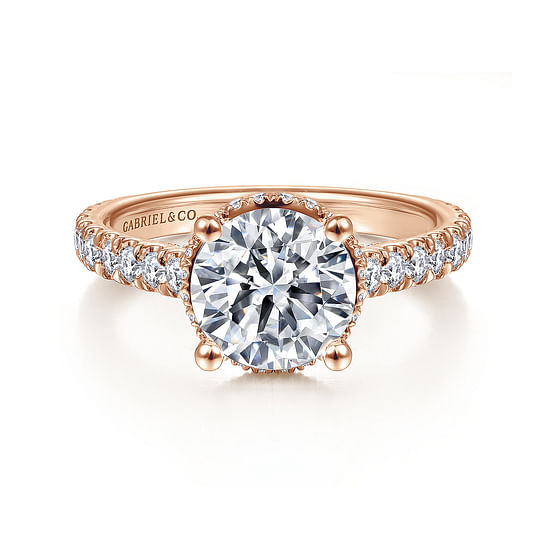 Gabriel - 18K Rose Gold Hidden Halo Round Diamond Engagement Ring