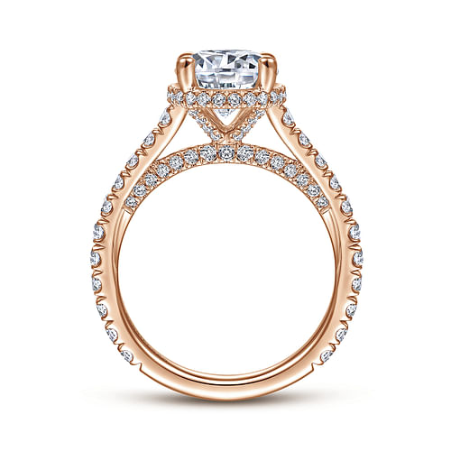 18K Rose Gold Hidden Halo Round Diamond Engagement Ring