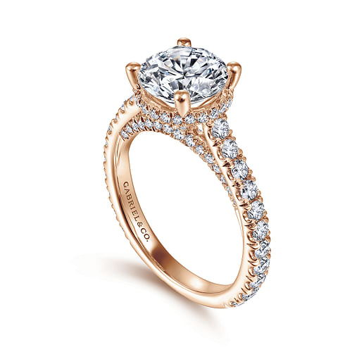 18K Rose Gold Hidden Halo Round Diamond Engagement Ring