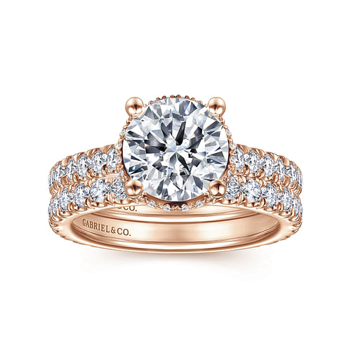 18K Rose Gold Hidden Halo Round Diamond Engagement Ring