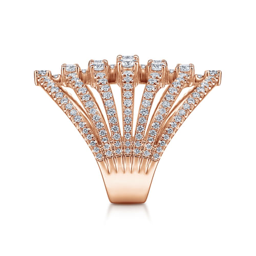 18K Rose Gold Layered Diamond Fan Wide Band Ring