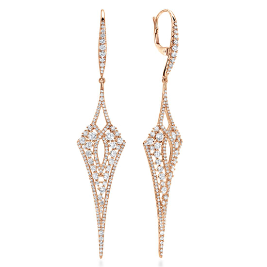 Gabriel - 18K Rose Gold Long Diamond Kite Drop Earrings