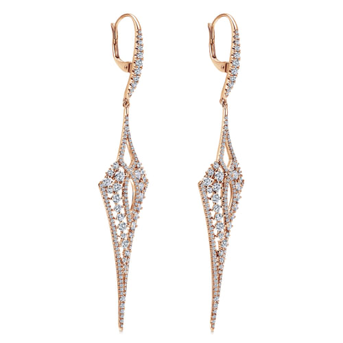 18K Rose Gold Long Diamond Kite Drop Earrings