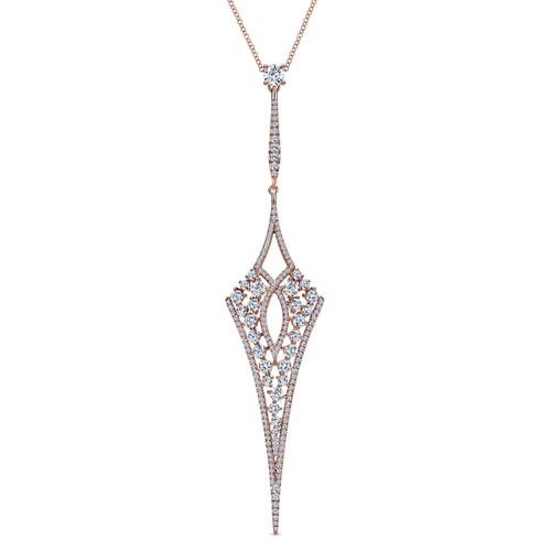 18K Rose Gold Long Diamond Kite Shaped Pendant Necklace