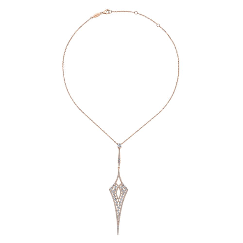 18K Rose Gold Long Diamond Kite Shaped Pendant Necklace