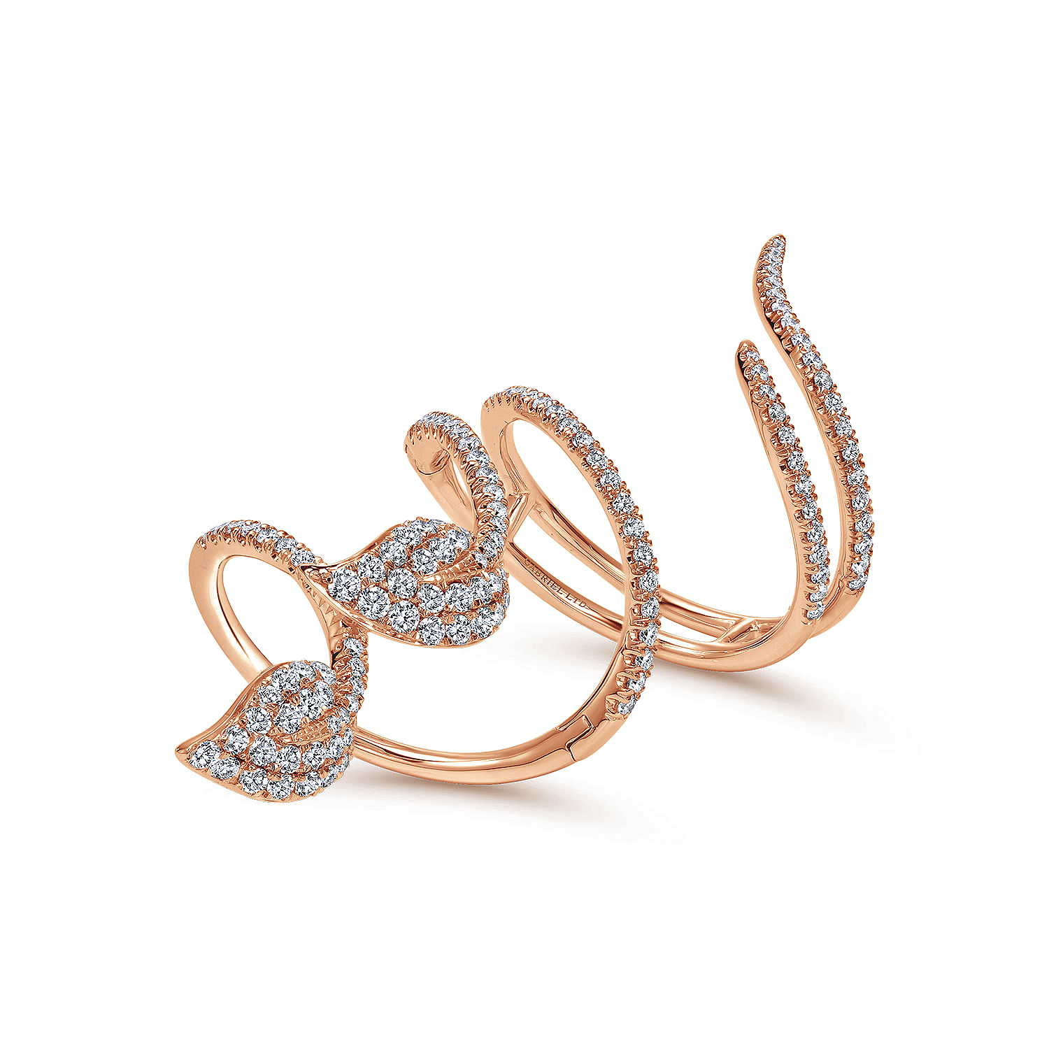 18K Rose Gold Long Wrapping Pavé Diamond Leaf Statement Ring